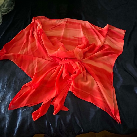 PONCHO, CHIFFON, CORAL, SIZE PLUS, WITH BELT, MADE IN CANADA!, PULL OVER, MR MAX - Picture 8 of 16